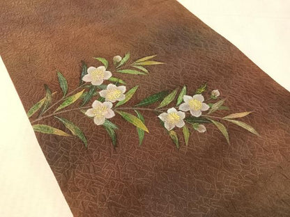 平和屋着物●六通柄袋帯　手描き　ふくれ織　草花文　正絹　逸品　未使用　CABL0124vp
