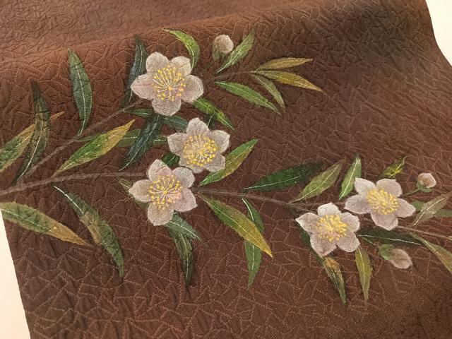 平和屋着物●六通柄袋帯　手描き　ふくれ織　草花文　正絹　逸品　未使用　CABL0124vp