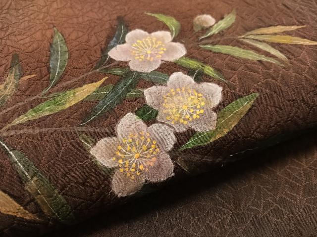 平和屋着物●六通柄袋帯　手描き　ふくれ織　草花文　正絹　逸品　未使用　CABL0124vp