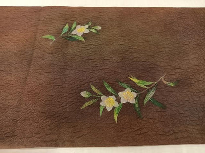平和屋着物●六通柄袋帯　手描き　ふくれ織　草花文　正絹　逸品　未使用　CABL0124vp