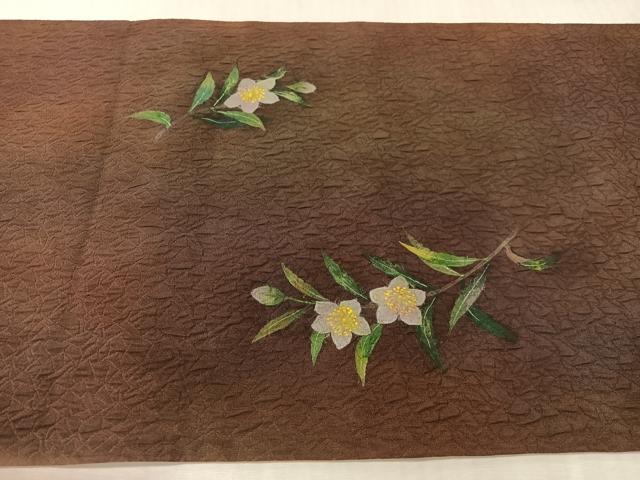 平和屋着物●六通柄袋帯　手描き　ふくれ織　草花文　正絹　逸品　未使用　CABL0124vp