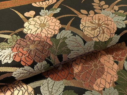 平和屋着物●六通柄袋帯　唐織　霞菊花文　黒地　金糸　正絹　逸品　未使用　CABL0125vp