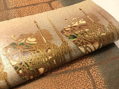 平和屋着物●太鼓柄袋帯　エジプト壁画文様　金彩　正絹　逸品　CABL0126vp