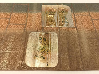 平和屋着物●太鼓柄袋帯　エジプト壁画文様　金彩　正絹　逸品　CABL0126vp