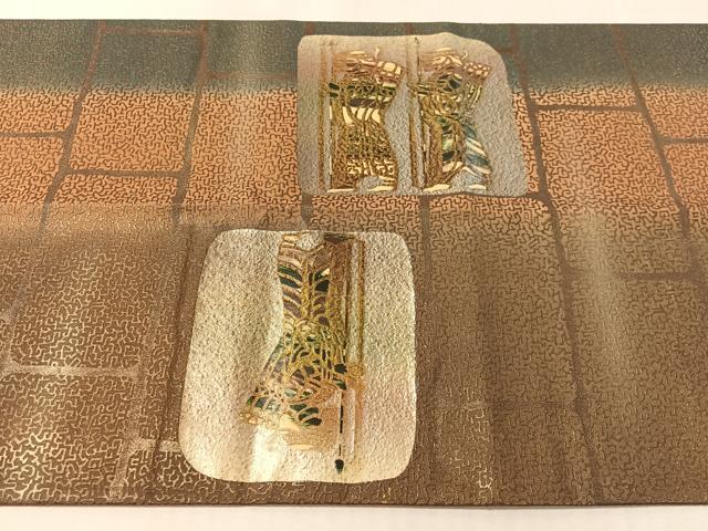 平和屋着物●太鼓柄袋帯　エジプト壁画文様　金彩　正絹　逸品　CABL0126vp