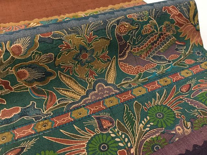 平和屋着物●前田仁仙　仁仙更紗　全通柄袋帯　紬　横段花鳥文　正絹　逸品　CABL0129vp