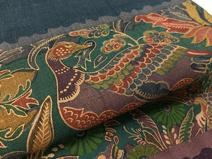 平和屋着物●前田仁仙　仁仙更紗　全通柄袋帯　紬　横段花鳥文　正絹　逸品　CABL0129vp
