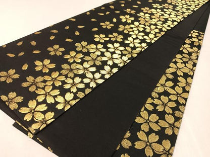 平和屋着物●六通柄袋帯　舞桜　黒地　金糸　正絹　逸品　CABL0135vp