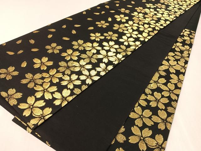 平和屋着物●六通柄袋帯　舞桜　黒地　金糸　正絹　逸品　CABL0135vp