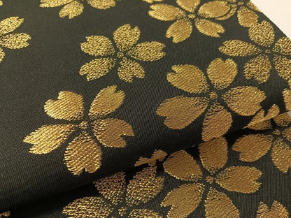 平和屋着物●六通柄袋帯　舞桜　黒地　金糸　正絹　逸品　CABL0135vp