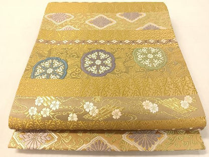 平和屋着物●六通柄袋帯　唐織　横段吉祥花文　金糸　正絹　逸品　CABL0136vp