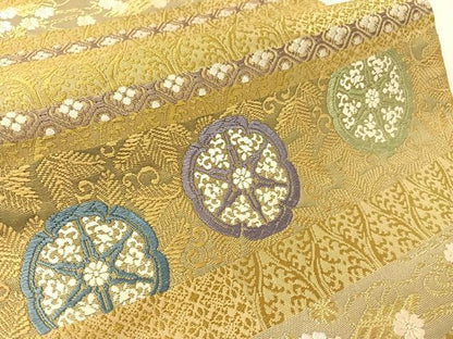 平和屋着物●六通柄袋帯　唐織　横段吉祥花文　金糸　正絹　逸品　CABL0136vp
