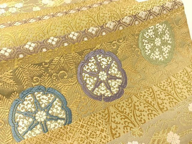 平和屋着物●六通柄袋帯　唐織　横段吉祥花文　金糸　正絹　逸品　CABL0136vp