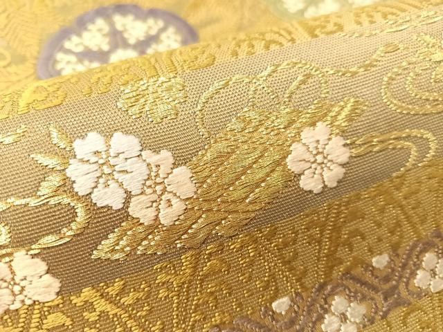 平和屋着物●六通柄袋帯　唐織　横段吉祥花文　金糸　正絹　逸品　CABL0136vp