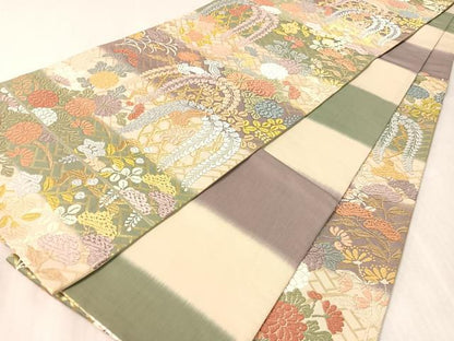 平和屋着物●六通柄袋帯　唐織　桧垣地に藤籠　金糸　ますいわ屋扱い　正絹　逸品　CABL0139vp