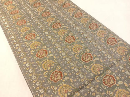 平和屋着物●名物裂一筋　西陣・あらいそ謹製　全通柄　本袋帯　草花間道　正絹　逸品　未使用　CABL0140vp