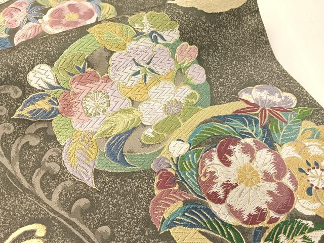平和屋着物●「美しいキモノ」お馴染みのメーカー　となみ織物　六通柄袋帯　唐織　草花丸文　金糸　共箱付き　正絹　逸品　CABL0142vp
