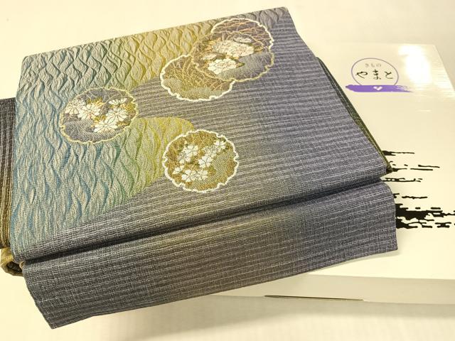 平和屋着物●ワンタッチつけ帯　櫛織　雪輪花文　金銀糸　やまと誂製　共箱付き　正絹　逸品　CABL0143vp