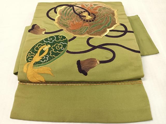 平和屋着物●アンティーク　大正ロマン　つけ帯　総刺繍　駒刺繍　鏡裏鳳凰文　金銀糸　正絹　逸品　CABL0144vp