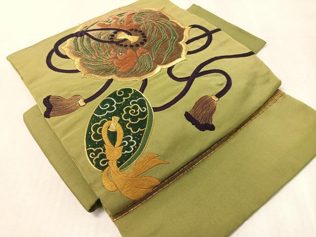 平和屋着物●アンティーク　大正ロマン　つけ帯　総刺繍　駒刺繍　鏡裏鳳凰文　金銀糸　正絹　逸品　CABL0144vp