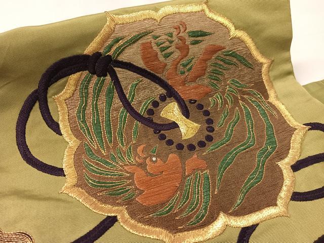 平和屋着物●アンティーク　大正ロマン　つけ帯　総刺繍　駒刺繍　鏡裏鳳凰文　金銀糸　正絹　逸品　CABL0144vp