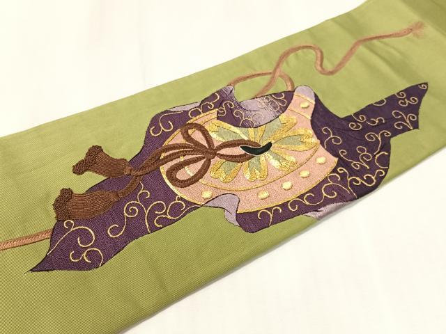 平和屋着物●アンティーク　大正ロマン　つけ帯　総刺繍　駒刺繍　鏡裏鳳凰文　金銀糸　正絹　逸品　CABL0144vp
