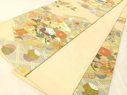平和屋着物●六通柄袋帯　唐織　松皮取草花文　金糸　正絹　逸品　CABL0145vp