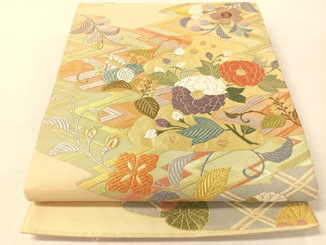 平和屋着物●六通柄袋帯　唐織　松皮取草花文　金糸　正絹　逸品　CABL0145vp