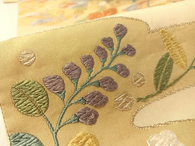 平和屋着物●六通柄袋帯　唐織　松皮取草花文　金糸　正絹　逸品　CABL0145vp
