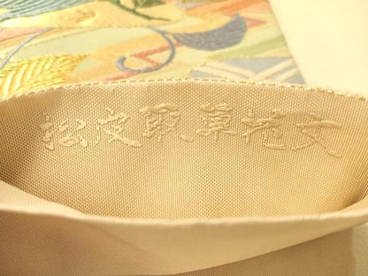 平和屋着物●六通柄袋帯　唐織　松皮取草花文　金糸　正絹　逸品　CABL0145vp