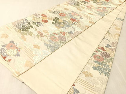 平和屋着物●六通柄袋帯　唐織　草花文　金糸　正絹　逸品　CABL0147vp