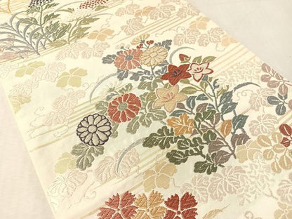 平和屋着物●六通柄袋帯　唐織　草花文　金糸　正絹　逸品　CABL0147vp