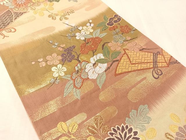 平和屋着物●六通柄袋帯　唐織　束ね華文　金銀糸　正絹　逸品　CABL0156vp