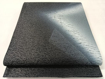 平和屋着物●太鼓柄袋帯　杢目絞り　切嵌文様　銀通し地　正絹　逸品　CABL0159vp