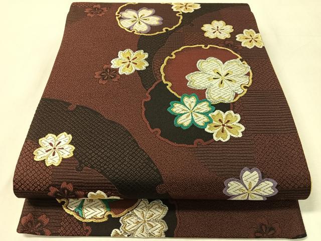平和屋着物●六通柄袋帯　唐織　雪輪舞桜　金銀糸　正絹　逸品　CABL0163vp