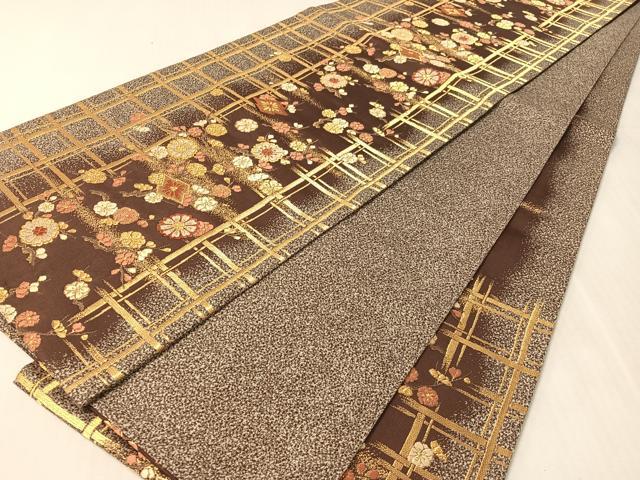 平和屋着物●西陣の名門　加納幸謹製　六通柄袋帯　唐織　格子花文　金糸　正絹　逸品　CABL0168vp