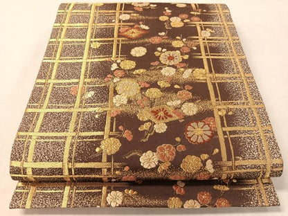 平和屋着物●西陣の名門　加納幸謹製　六通柄袋帯　唐織　格子花文　金糸　正絹　逸品　CABL0168vp
