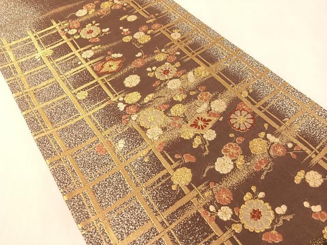 平和屋着物●西陣の名門　加納幸謹製　六通柄袋帯　唐織　格子花文　金糸　正絹　逸品　CABL0168vp