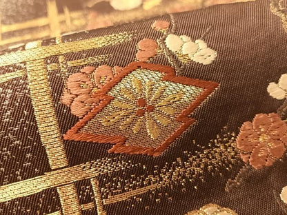 平和屋着物●西陣の名門　加納幸謹製　六通柄袋帯　唐織　格子花文　金糸　正絹　逸品　CABL0168vp