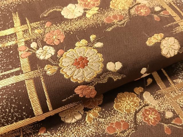 平和屋着物●西陣の名門　加納幸謹製　六通柄袋帯　唐織　格子花文　金糸　正絹　逸品　CABL0168vp