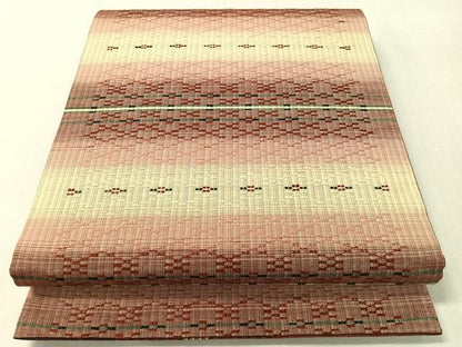 平和屋着物●両面　全通柄袋帯　紬地　花織　幾何学文様　正絹　逸品　CABL0169vp