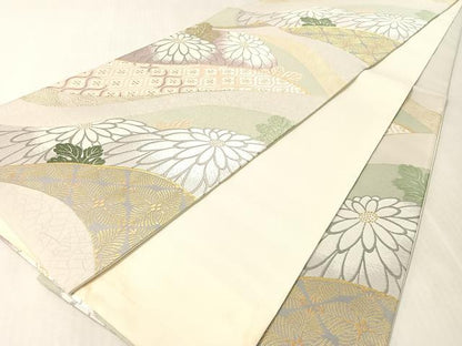 平和屋着物●六通柄袋帯　唐織　山取菊葉文　金糸　正絹　逸品　未使用　CABL0170vp