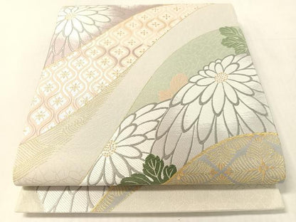 平和屋着物●六通柄袋帯　唐織　山取菊葉文　金糸　正絹　逸品　未使用　CABL0170vp