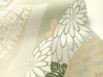 平和屋着物●六通柄袋帯　唐織　山取菊葉文　金糸　正絹　逸品　未使用　CABL0170vp