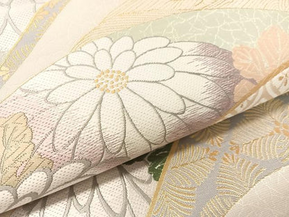 平和屋着物●六通柄袋帯　唐織　山取菊葉文　金糸　正絹　逸品　未使用　CABL0170vp