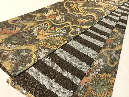 平和屋着物●両面　六通柄袋帯　狩猟文　金銀糸　正絹　逸品　CABL0172vp