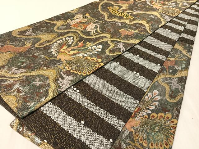 平和屋着物●両面　六通柄袋帯　狩猟文　金銀糸　正絹　逸品　CABL0172vp