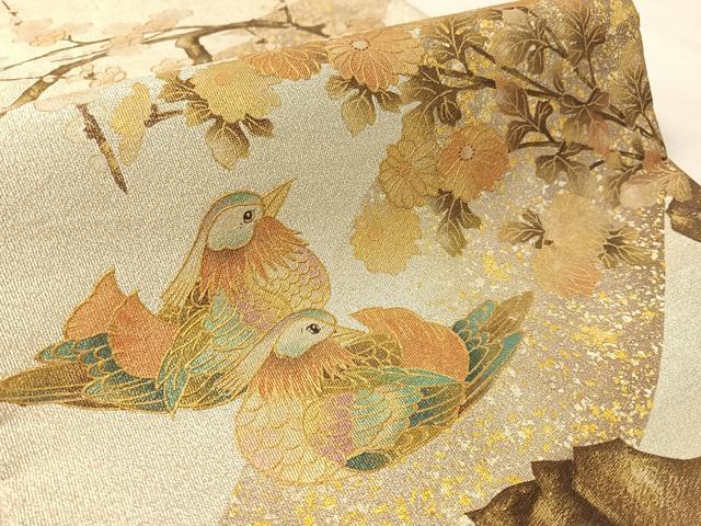 平和屋着物●国際的伝統工芸作家　十二代・藤林徳扇　苑寿　太鼓柄袋帯　綴れ　鴛鴦花文　金銀彩　正絹　逸品　CABL0175vp