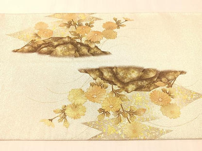 平和屋着物●国際的伝統工芸作家　十二代・藤林徳扇　苑寿　太鼓柄袋帯　綴れ　鴛鴦花文　金銀彩　正絹　逸品　CABL0175vp
