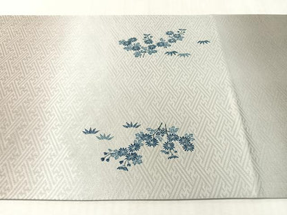 平和屋着物●太鼓柄袋帯　水辺風景文　銀通し地　正絹　逸品　CABL0176vp